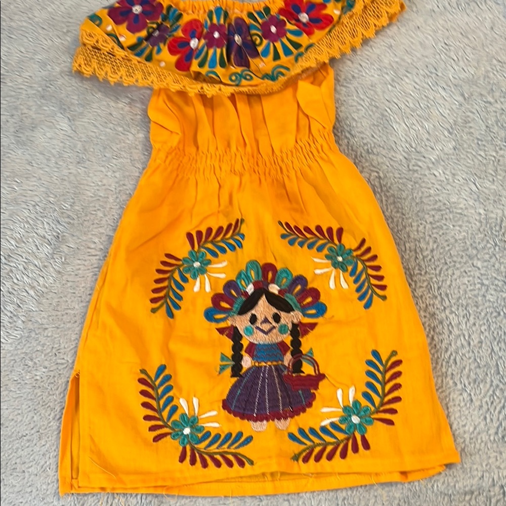 Colorful Embroidered Yellow Dress